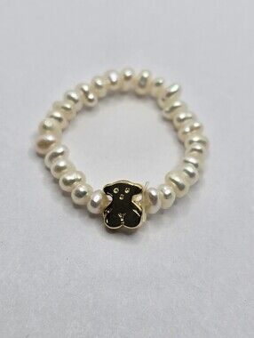 Tous Silver and cultured pearls Mini Icon Bear Ring Size 7